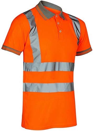 Stylo OnlineHi Viz Vis High Visibility Polo Shirt Reflective Tape Safety Security Work Button T-Shirt Breathable Lightweight Double Tape Workwear Top