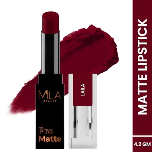 Image of Mila Beaute Pro Matte Lipstick | Highly Pigmented & Long lasting | Semi Matte Finish | Light Weight Lipstick | Single Swipe Application | Luxurious Lip Color | Shade - (Laila, 4.2g) (Pack of 2)