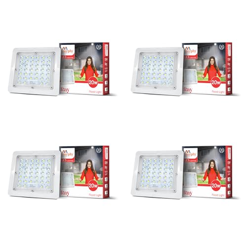 Image of Murphy Ray 20W LED Flood Light with 2-Year Warranty | Cool White | High Brightness Outdoor LED for Security, Landscape, Warehouse, Backyard | IP66 Waterproof | BIS Approved Pack of 4