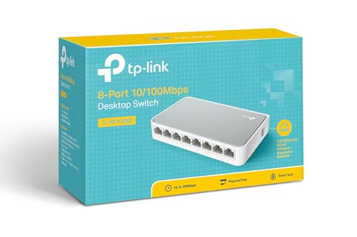 TP-Link TL-SF1008D 8-Port 10/100 Mbit/s Unmanaged Fast Ethernet Switch, Desktop-Splitter/Hub, Plug & Play, Lüfterlos und Leise, Desktop-Design, Grüne Technologie