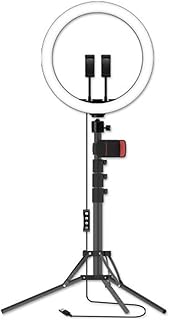 RGB Ring Light with Tripod Stand & 2 Phone Holder, Selfie Ring Light with Musical Rhythm Mode, LED Camera Ringlight with 49 RGB Colors Modes and 10 Brightness, for Tiktok/YouTube/Shooting/Live