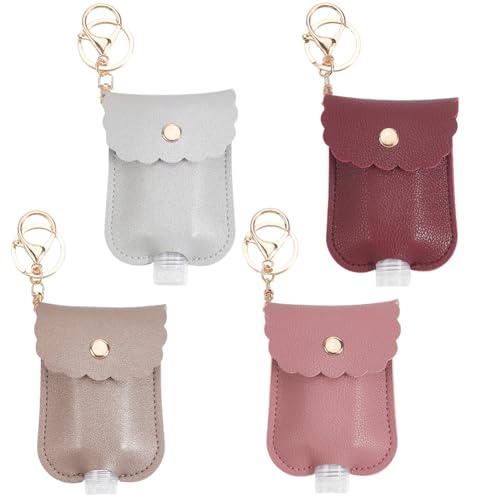 SOFPLATE 4 Color 4 Piezas Pequeño Soporte para Desinfectante de Manos Llaveros Mini Plata Rosa Portátil Vacío Tamaño de Viaje con Clip Botella Estuche para Llavero Coche Loción Líquido