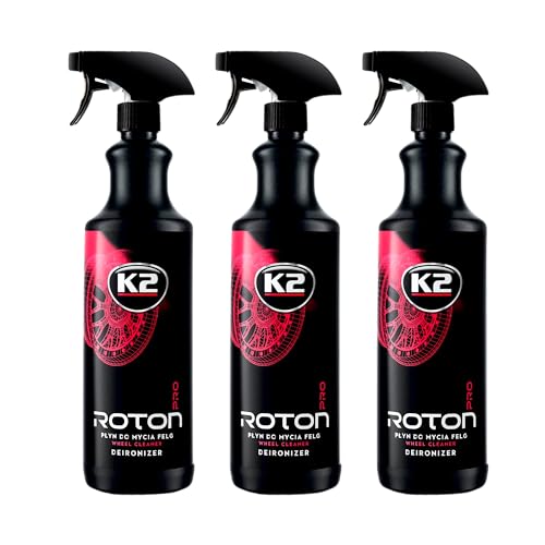 K2 Limpia Llantas Limpiador Descontaminante Férrico Pack de 3 para Coche Moto Limpia Disco Llantas Freno Sin Acidos Elimina Ferodo sin Frotar - Roton Cleaner 1 Litro