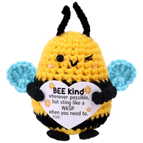 Gosknor Abeja de Crochet Positiva, Divertida Hecha a Mano Animales de Crochet Muñeca Abeja Apoyo Emocional Regalo Positivo para Profesores Familia Amigos Compañeros Trabajo Ánimo Decoración