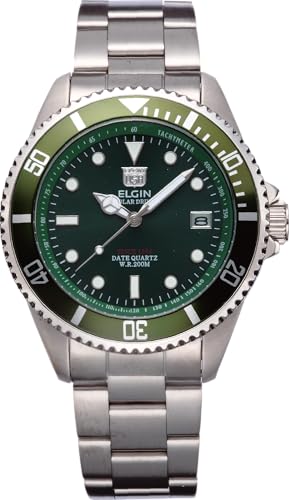 【国内正規品】エルジン ELGIN ソーラー ダイバー腕時計 20気圧防水 太陽電池 メンズ 男性用 グリーン文字盤 FK1426S-GR NEW