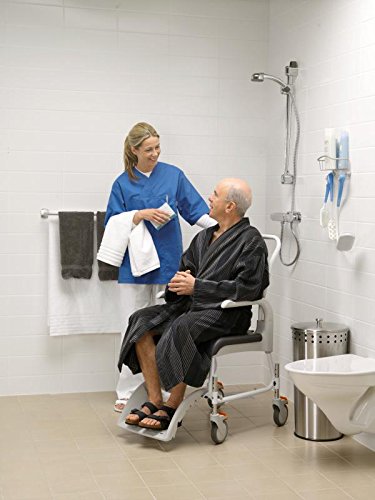Etac Clean Shower Commode Chair, Open Rear Seat for Hygiene, Removable Armrests, Sliding Footrest for Safe Transfers, and Lockable Castors for Enhanced Flexibility, Height Adjustable