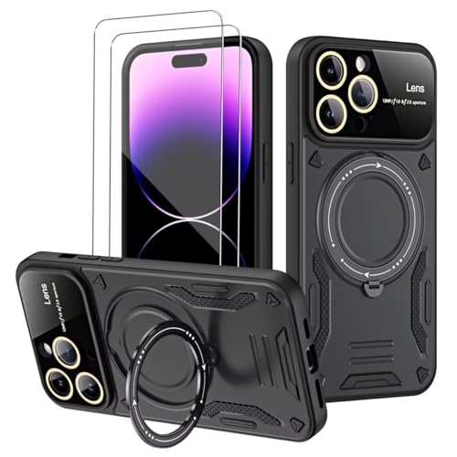 GoodcAcy Funda para Vivo V27 5G/V27 Pro 5G Armor Carcasa Cubierta de cámara Deslizante Proteger con 2 Pack Cristal Templado Protector, con 360 Anillo Soporte PC y Silicona TPU Case, Negro