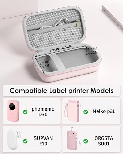 Image of ProCase Label Maker Case Compatible with Nelko P21, Phomemo D30 Label Printer, Compact Portable Bag for SUPVAN E10 /ORGSTA S001 Sticker Printer, Storage for Label Tape&Accessories (Case Only) -Pink