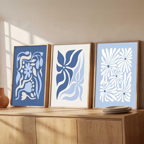 Image of kotart Aesthetic Abstract Floral Art Home Decoration | Boho Floral Paintings With Frame For Living Room Bed Room Hotel Wall Decor Digital Reprint Set of 3 (20x30 Inch)