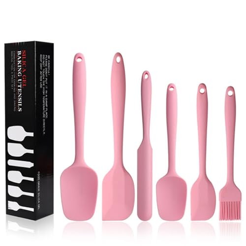 Soulnioi Silicone Spatulas Spoons Set in 6,Silicone Kitchen Utensils,Rubber Spatula Heat Resistant for Cooking,Baking and Mixing Pink