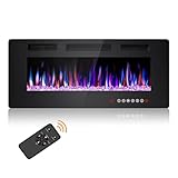 Joy Pebble 42 Inch Electric Fireplace Inserts, in-Wall Recessed and Wall Mounted 750/1500W Fireplace Heater, Touch Screen, Remote Control with Timer, Adjustable Flame Color and Speed