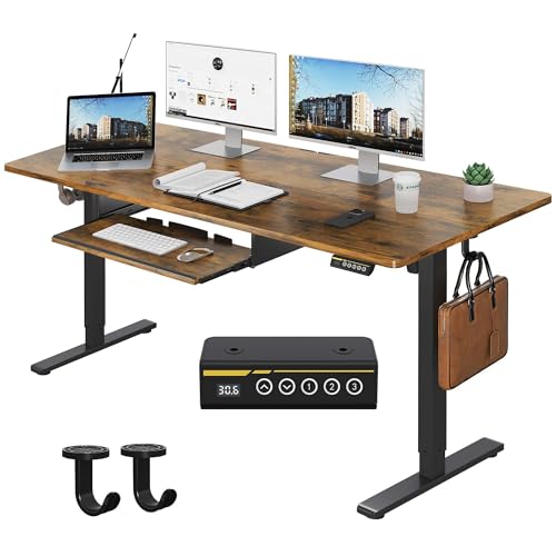Gamork Electric Standing Desk with Keyboard Tray,48x24 inches Adjustable Height Stand Up Desk,3 Preset Heights,Equipped with Hooks,Raising Desks for Home Office and Computer Workstation,Black