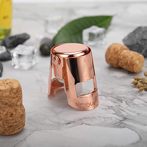 Stainless Steel Champagne/Sparkling Wine stopper by OUWO, Superior Leak-Proof Bubble Retaining Ability, No Spill. Designed for Champagne, Rose or Other Types of Sparkling Wine (2 Pack of Rose Gold)