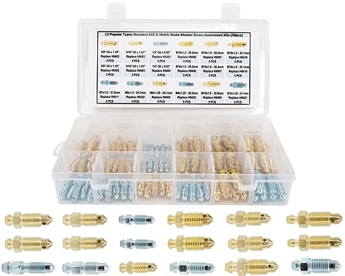 Dsnaduo 12-Type Brake Bleeder Screws - Bleeder Valve Kit, Fit for Ford, Dodge, Chrysler, Toyota - 90-Piece SAE & Metric Bleeding Screws