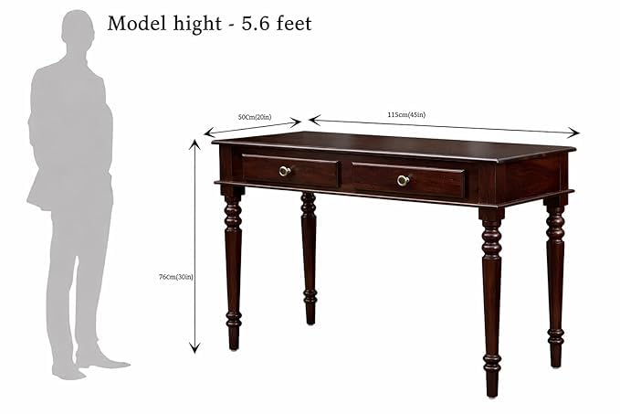 Image of BADHEE Solid Sheesham Wood Two Drawer Kharti Study Table | Students Reading & Writing Table | Laptop & Work from Home Table (Dark Walnut)