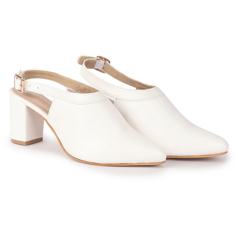 Image of FAUSTO Women Pointed Toe Block Heel Adjustable Backstrap Shoe Style Sandals | Soft Padded Insole | Semi Formal Outfit Sandals