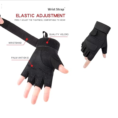 Image of Faux Leather Half Finger Tactical Gloves, Durable Fingerless Gloves for Cycling, Gym, Motorcycle Gloves, Training Gloves, Breathable Gloves, and Outdoor Activities (Black, L)