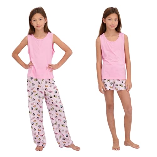 US Angels Girls Pajamas Set - 3-Piece PJs Set Tank Pants & Shorts Soft Girls Sleepwear Teen Kids Pajamas Size 5-16