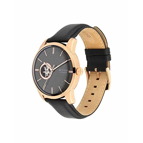 Titan Mens Analog Black Dial Black Band Leather Watch - Image 3
