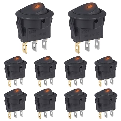 VEXUNGA Interrupteur 12V 20A Voyant Lumineux LED Jaune Interrupteurs à Bascule Rond 12 Volts ON/OFF 2Positions Marche/Arret 3Broches Commutateur Bouton pour...