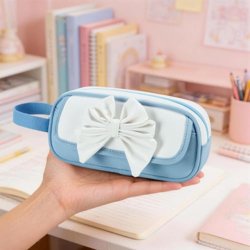 Image of Large Pencil Case for Girls Teens Kids School Zipper Pencil Pouch Blue