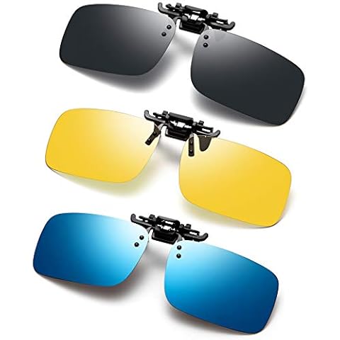 FF FRAZALA Polarized Clip on Sunglasses 3 PACK Anti-Glare UV Protection Flip-up Sunglasses Over Prescription Glasses (blue&black&night yellow) Cover