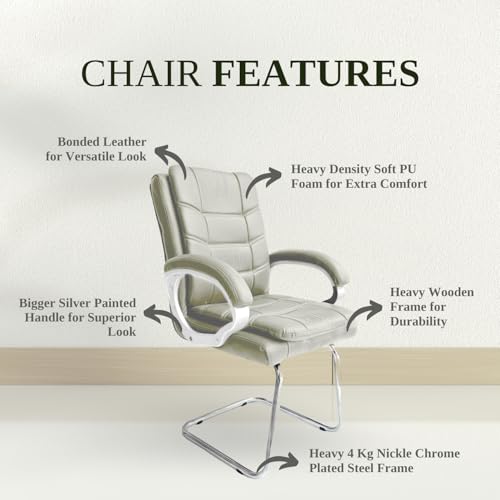 Image of activa Executive Office Visitor Chair | Ergonomic Relax Chair for Study, Home, Reception| Comfortable Cushioned Seat Back, Double Pipe Frame with Arm Rest Guest Seating (2, Beige, Star)