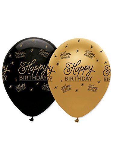 Preisvergleich Produktbild Luftballons "Black & Gold" - Happy Birthday 6er Pack