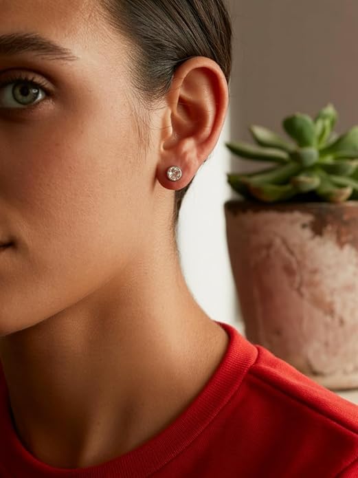 Solidindia Craft Set of 2 Pair Red and Silver Rhinestone No Piercing Magnetic Clip On Non Pierced ears Stud Earrings cum Nose studs for Women and Men Multi-Purpose Jewelry 2
