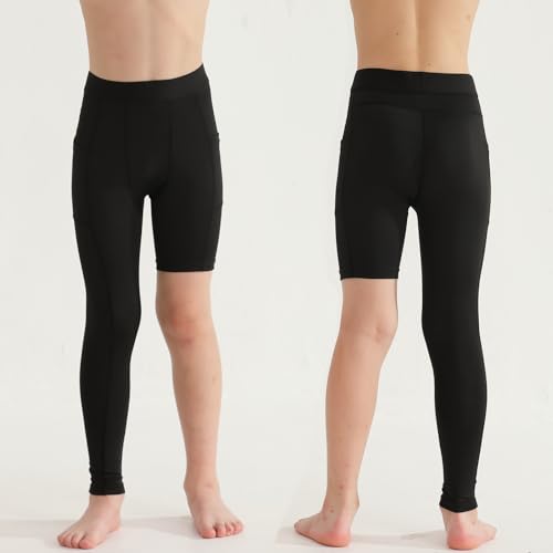 2 Pack Boys Youth One Leg 3/4 Compression Pants Tights for Basketball Running Capris Gym Athletic Base Layer Leggings2