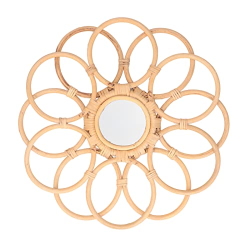 WIHFHGZ Runder Rattan Spiegel, Boho Wandspiegel 45x11cm, Wandobjekt...