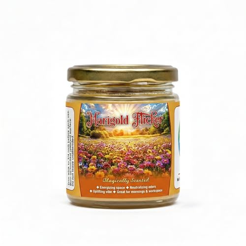 Image of Scented Candle (142g)| Marigold Flicker Glass Jar Scented Candles with Wooden Wick | Long Lasting Aromatic Fragrance for Home Decor