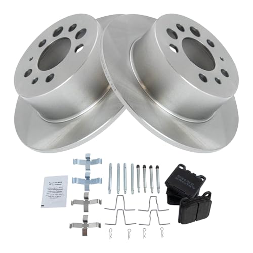Image of TRQ Rear Brake Pad and Rotor Set Semi Metallic | For 1975-1997 Volvo 240 242 244 245 262 264 265 740 745 760 780 940 960