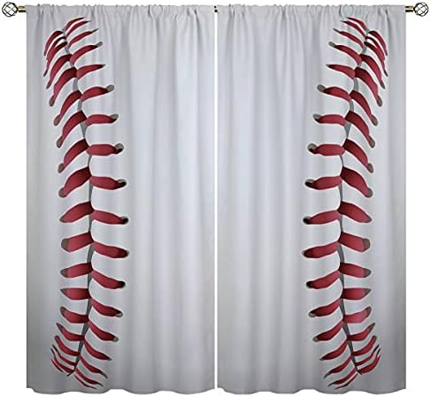 UUZ Sports Baseball Blackout Curtains for Teen Boys Home Decor, Texture Laces Closeup Background Pocket Thermal Insulated Drapes Darkening Window Curtain Bedroom Living Room, W42 x L63(Two Panels)