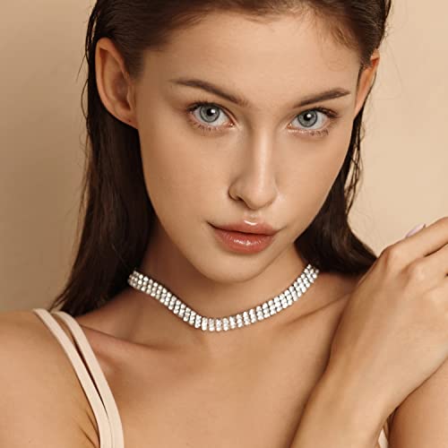 Zealmer 3 Row Rhinestone Choker Necklace for Women 18K Gold Plated4