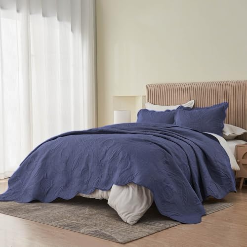 Image of Kingnex King Size Bedspread Soft Lightweight Quilted Coverlet Set 3 Pieces 1 Quilt 2 Pillow Shams Blue