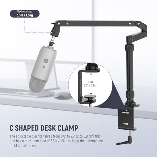 Image of NEEWER Low Profile Mic Arm Desk Stand Mount with Damping, 360 Swivel Articulating Boom Arms with Heighten Pole & Cable Management Channels for Microphone Podcast Gaming Streaming Zoom Calls, MST002