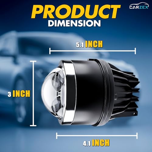 Image of Carzex 3 Inch 80W Universal App Controlled LED Projector Fog Lamp Dual Laser Tri Color Fog Light High /Low Beam 12V (White /Yellow, 4300K)