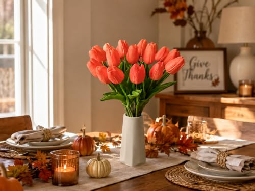 Image of Mandy's 20pcs Artificial Dark Orange Tulips