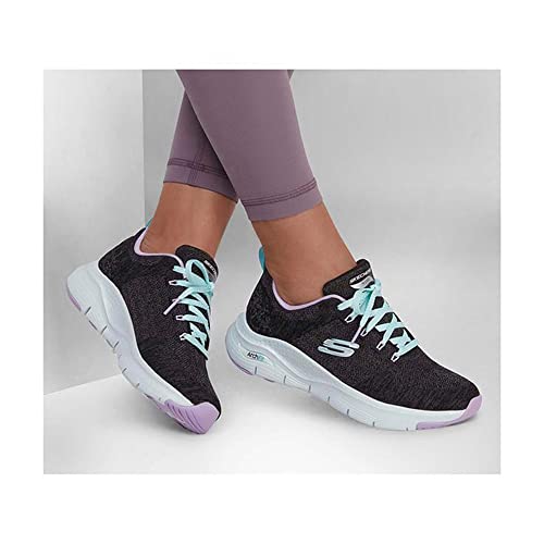 Skechers Women's Sneaker, Black Knit Lavender Trim, 7