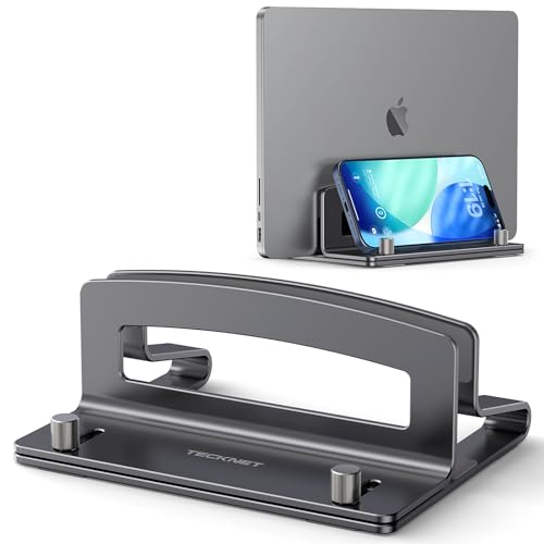 Image of TECKNET Vertical Laptop Stand, Adjustable Aluminum Laptop Stand (Fits Up to 17.3 inch), Space-Saving Vertical Stand with Non-Slip & Scratch-Resistant Silicone, Compatible with MacBook Pro /Air, Dell, HP