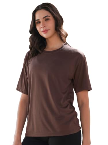 Image of CHKOKKO Oversized T-Shirt for Women Cotton Blend Soft Loose Fit Tshirt Top for Summer Half Sleeves Drop Shoulder Trendy Stylish Solid for Casual Streetwear, Outings or Travel