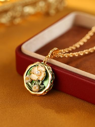 Vintage Necklace Van Gogh Flower Green Oil Painting Style Pendant Necklaces for Women3
