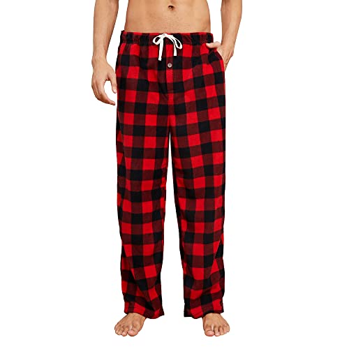U2SKIIN Mens Fleece Pajama Pants, Warm Plaid Lounge Pj Bottoms for Men with Pockets Soft