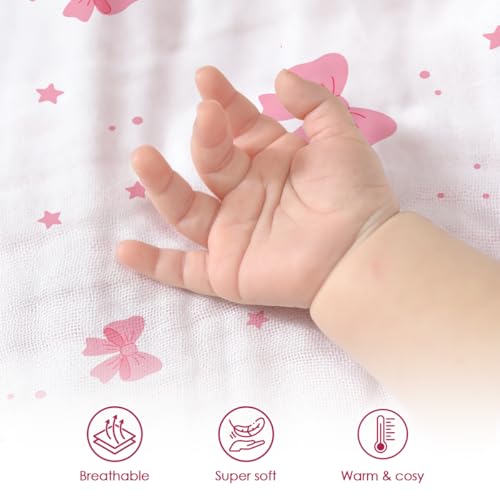 Image of SANDJEST Bow Minky Muslin & Dotted Blanket 30x40 in Gift for Holiday, Gender Reveal Party, Hospital Visit, Baptism