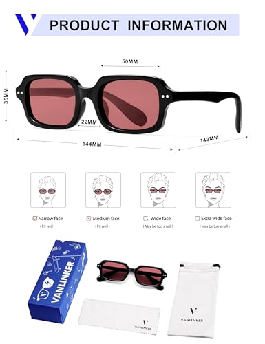Image of VANLINKER Retro Small Square Sunglasses for Men Women Trendy 90s Rectangle Shades VL9879