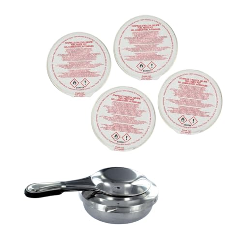 Fackelmann 9929250 Lot de 4 coupelles d'alcool gélifié et brûleur à alcool, alcool gélifié,...