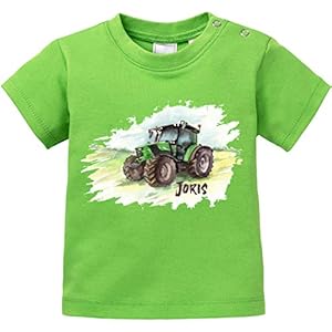 EZYshirt® Tractor met naam naar wens, T-shirt van bio-katoen