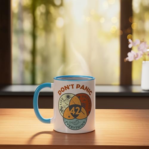 Taza de cerámica 42 Answer to Life azul y blanca 11 oz miniatura 3