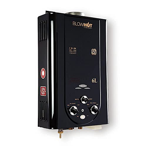 Image of BLOWHOT 6 Litres Gas Geyser, Auto CUT-OFF LPG Gas Water Heater Geyser, Low Gas Consumption, 1 Year General Warranty and 2 Years Warranty On Heat Exchanger (ISI Marked) Black